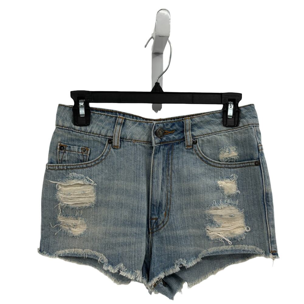Urban Outfitters BDG High Rise Cheeky Dree Distressed Blue Denim Shorts